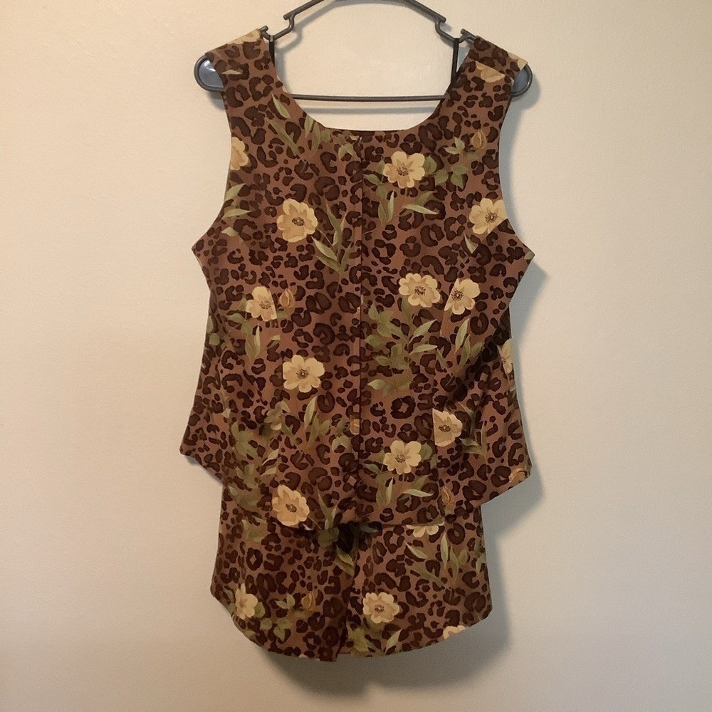 Betsy's Things Vintage Leopard Floral Print 2 Piece Set Peplum‎ Top Skirt 931985 - Picture 8 of 11
